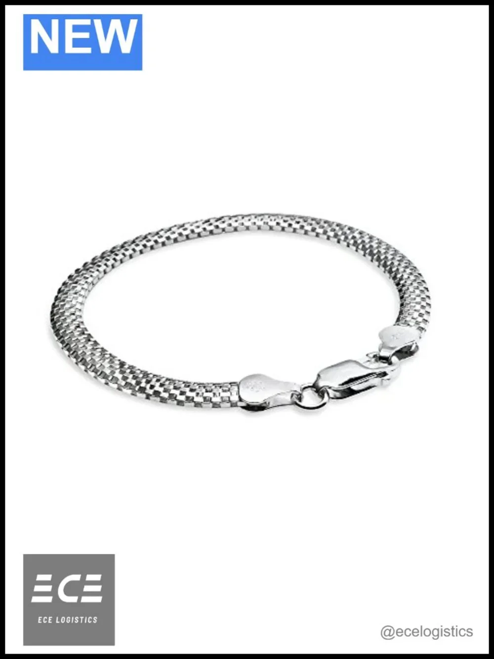 Sterling Silver Italian Mesh Tube Chain Bracelet 7 Inch Lobster Claw Clasp